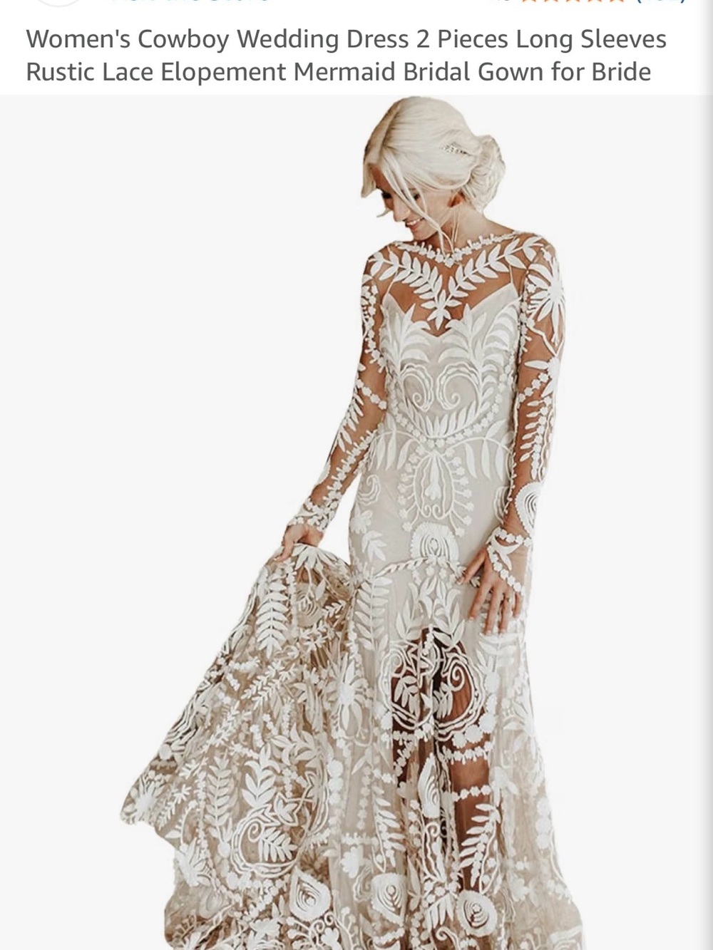 Bohemian Lace Long-Sleeve Mermaid Wedding Dress - White/Cream